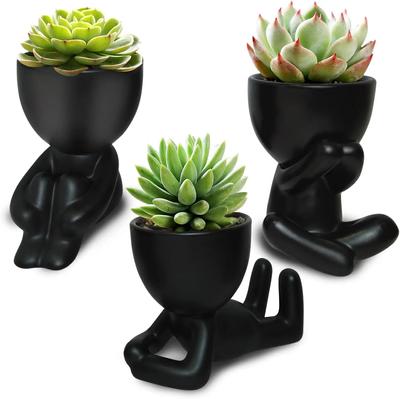 Mini Dekorative Töpfe für Pflanzen Menschlich Geformte Keramik Sukkulenten Pflanzgefäße Niedliche Kaktus Blumentöpfe mit Drainage für Schreibtisch Zuhause