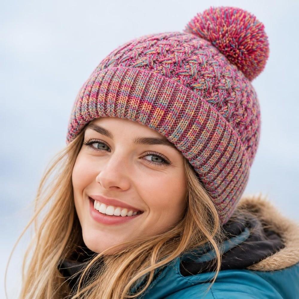 Single Layer Knit Pom Pom Beanies Colorful Winter Skull Cap Knitted Beanie Hat  Winter Season