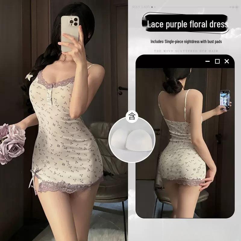 2025 Sexy Damen V-Ausschnitt Camisole Nachthemd mit Spitze und Brustpolstern - Schlankmachender Stil der reinen Begierde.