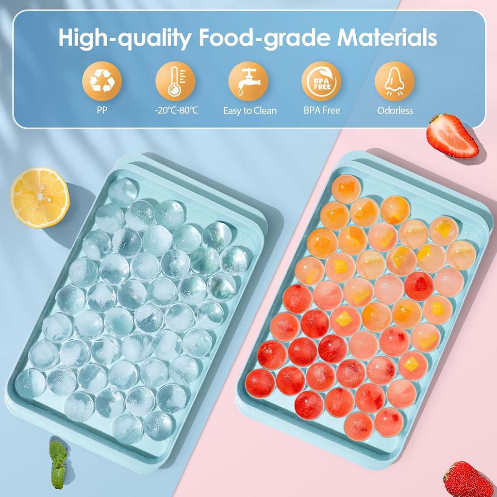 2Pcs Round Ice Cube Trays with Lid & Bin - Leakproof Silicone Ice Cube Molds for Freezer Includes Ice Storage Container 0.8"