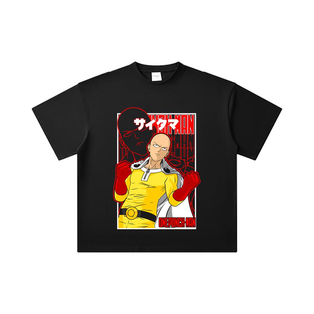260 GSM Double Yarn 32 Count 100% Cotton One Punch Man V7 Saitama Print Unisex Heavy Cotton T Shirt