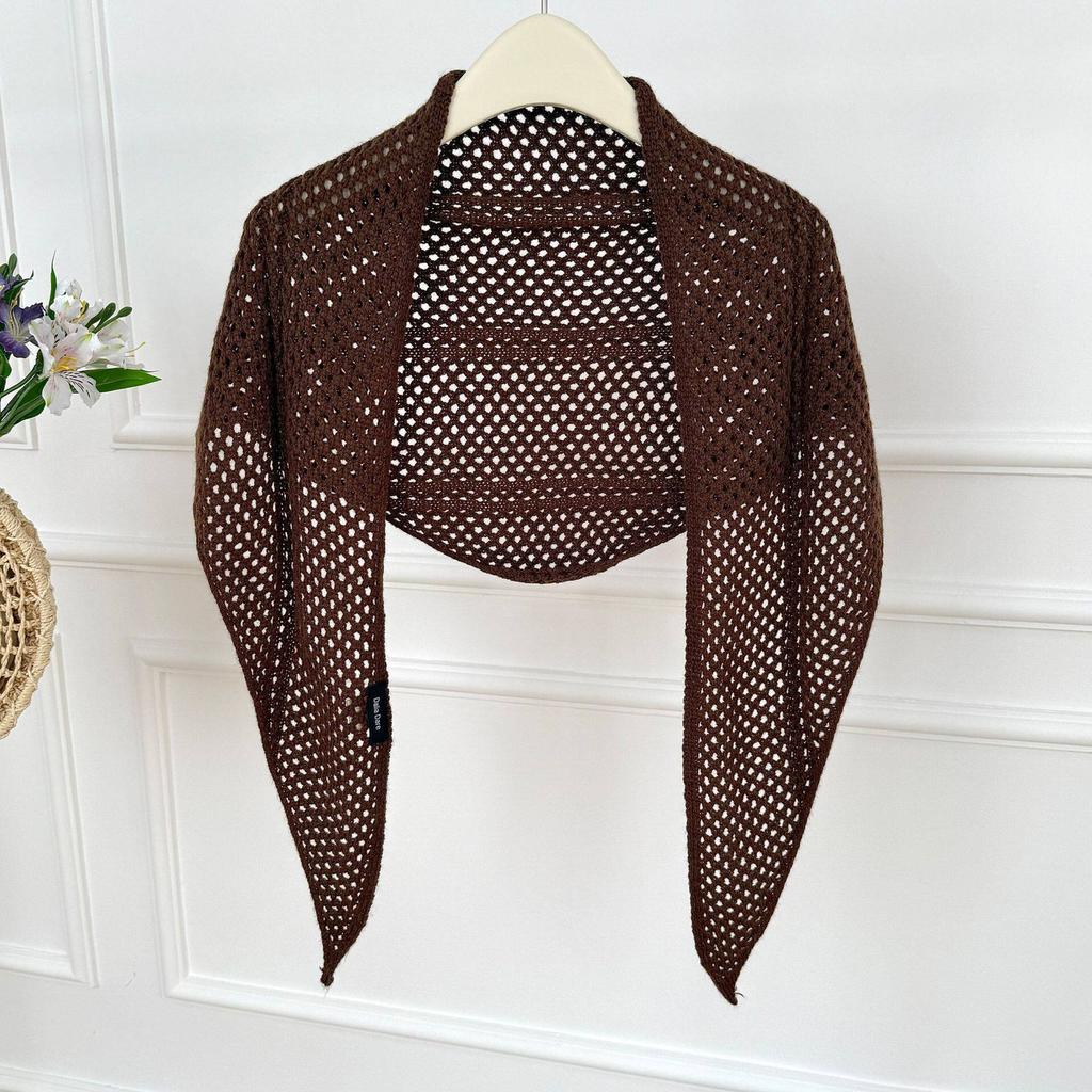 Versatile hollow knitted triangle scarf shawl spring and summer four seasons outer shawl scarf multi-purpose fart curtain waist scarf