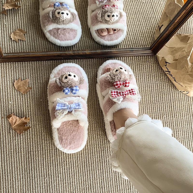 Versatile cartoon animation milk Huhu Mao Baotou drag women's shoes autumn and winter fashion casual style comfortable home slippers