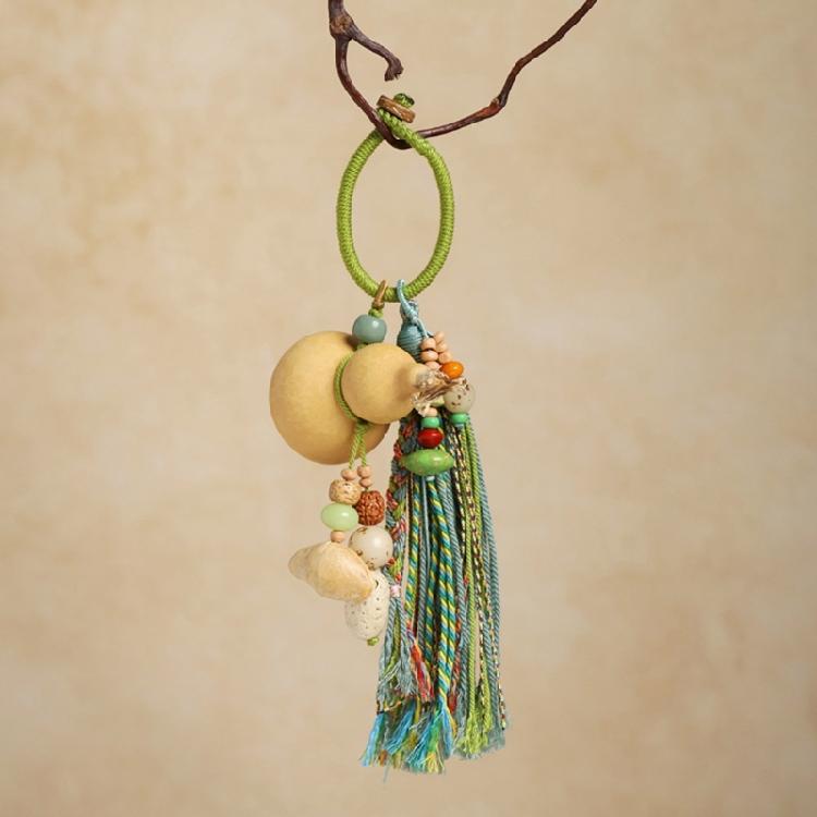 Portable Travel Keychain Designed with Lightweight Woven Gourd and Tassels Detail Handmade Keyring Accessory