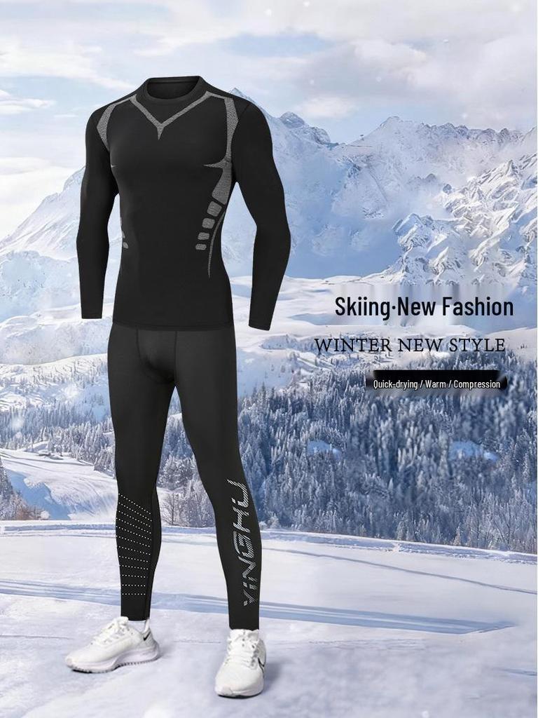 Tuta Intima Termica Asciugatura Rapida - Manica Lunga, Alta Elasticità, Interno Felpato per Corsa & Fitness Autunno/Inverno