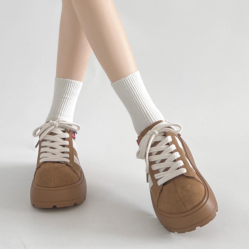 Queen Fan retro brown versatile platform German training shoes women's 2025 new autumn skirt heightening board shoes