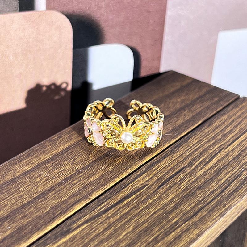 2026 Sweet and Cool Colorful Drip Glaze Temperament Court Style Retro Ring Female Flower Niche Ring
