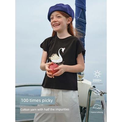 [Same Style As In the Mall] David Bella Kidsren's Short-Sleeved T-Shirt 2026 Summer New Girls' Medium and Large Kidsren's Pure Cotton Top