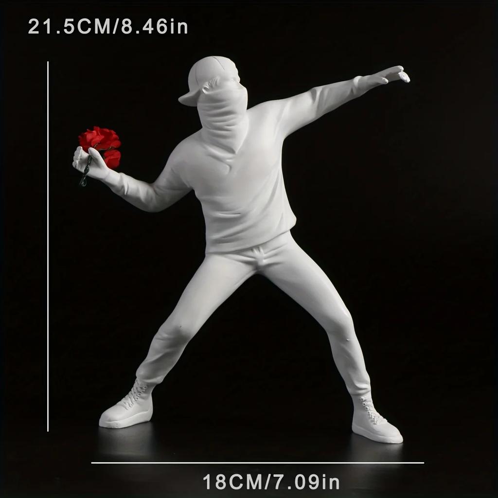 1 Stück Harz Banksy Skulpturen Blumenwerfer Statue Bomber Heimdekoration Schreibtischzubehör Sammlerfigur Dekorative Inter
