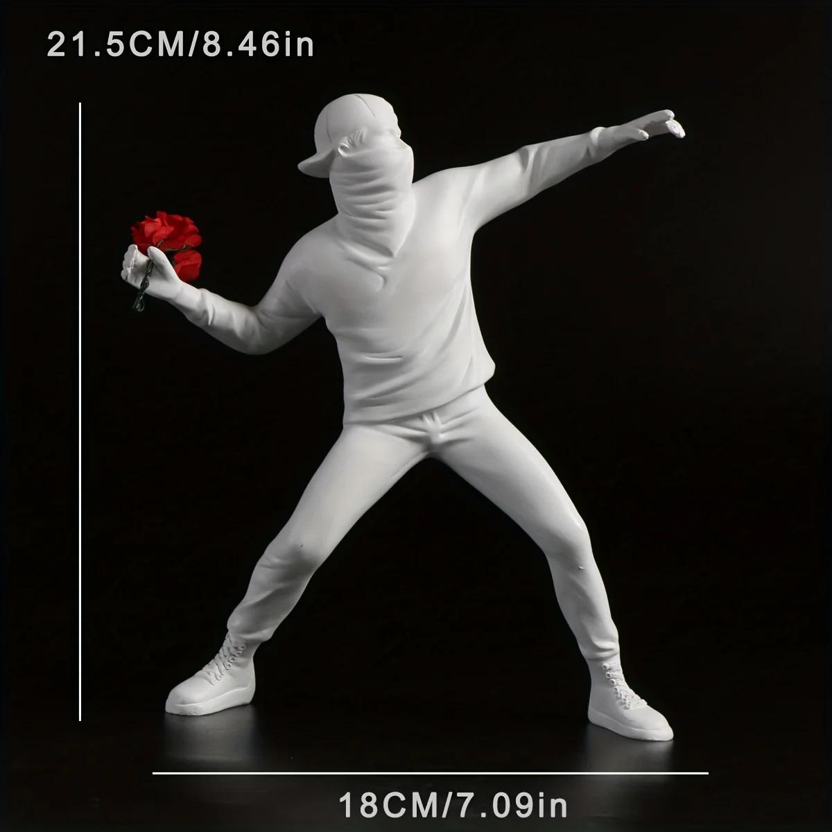 Street Art Flower Thrower Resin Statue, Graffiti Style Tabletop Sculpture, Modern Home Office Decor Figurine Collectible Gift