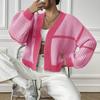Women's Cardigan Autumn And Winter Jacket Collision Splicing Short Section Casual Loose Woven Jumper