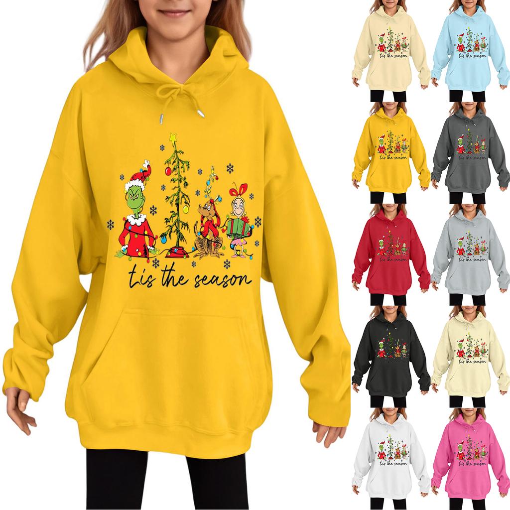 Children's Fashionable Casual Long-sleeved Loose Christmas Print Pullover Hooded Sweatshirt