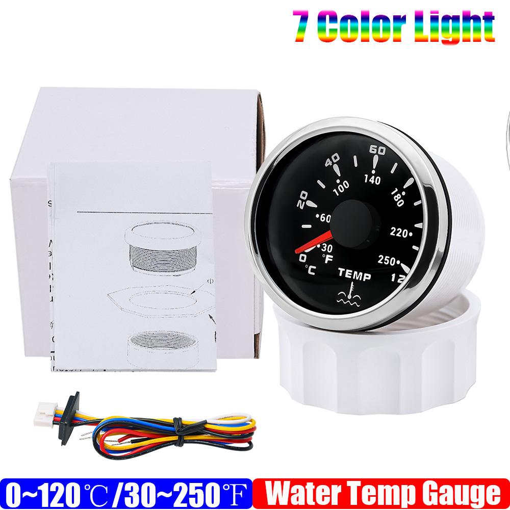 Automobile Car 52mm Water Temperature Gauge 7 Color light 0~120℃/30~250℉ Pointer Water Temp Meter for Marine Boat 12V24V