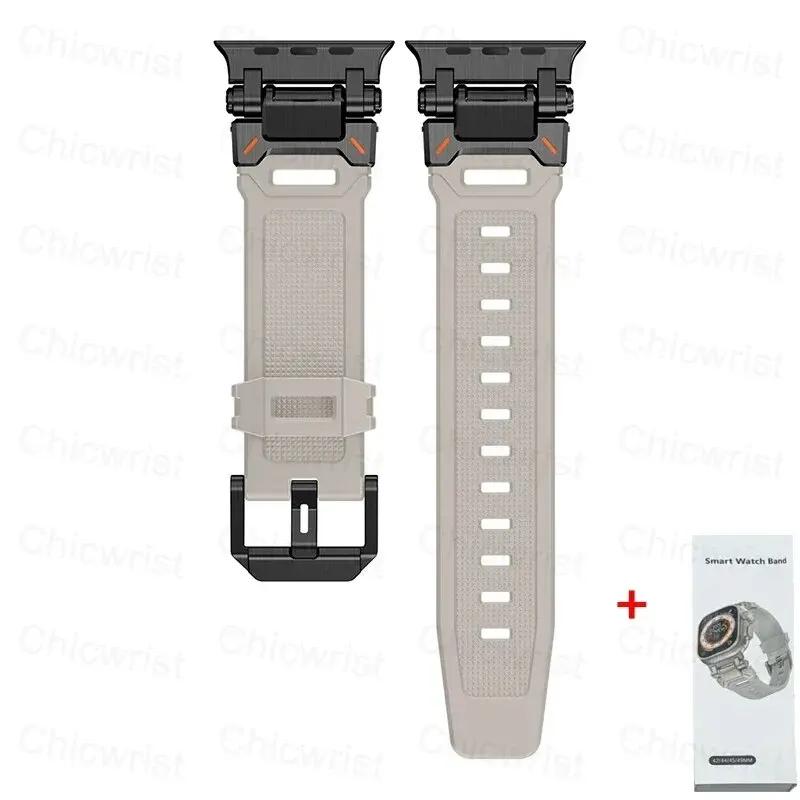 Soft Strap for Apple Watch Ultra 2 Band 49mm 45mm 44mm 42mm Metal Stainless Steel Connector TPU Bracelet Iwatch 9 8 7 6 SE 5 4