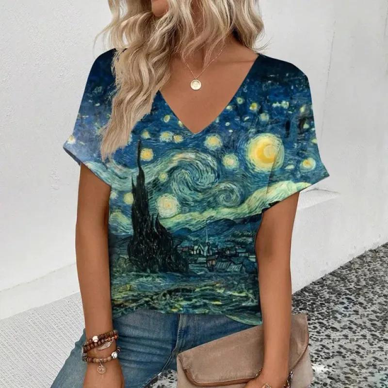 

Модная и легкая летняя футболка 2024 года с цветным полосатым принтом и короткими рукавами, повседневная и удобная женская элегантная футболка 6XL