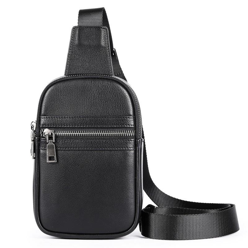 Real Leather Chest Bag Men s High-end Crossbody Casual Travel Retro Style Shoulder Versatile Backpack чёрный