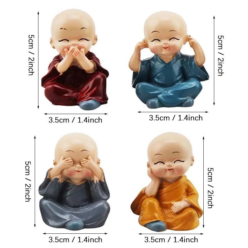 4Pcs Little Monk Resin Statues Adorable Mini Craft Ornaments for Car Dashboard Office Desk Home Living Room Decor