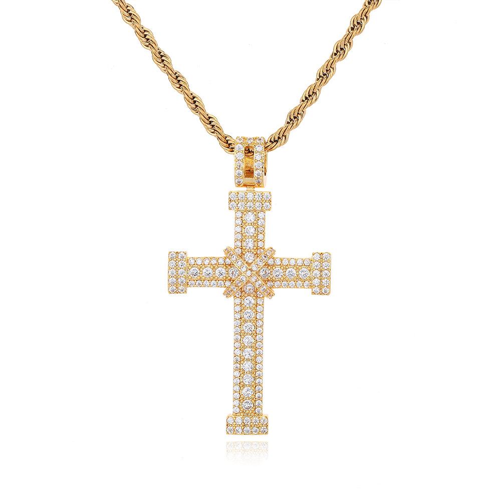 European and American hot-selling hip-hop micro-inlaid zircon cross pendant hipster men's and women's personalized necklace accessories