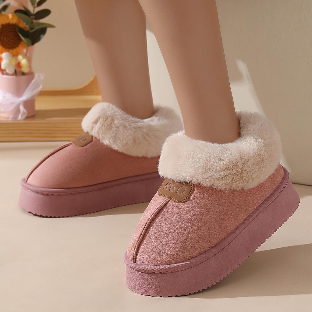 Women's Winter Thick-Soled Non-Slip Fleece-Lined Cotton Slippers - Wool-Lined, Heel-Covering, Outdoor & Indoor Use
