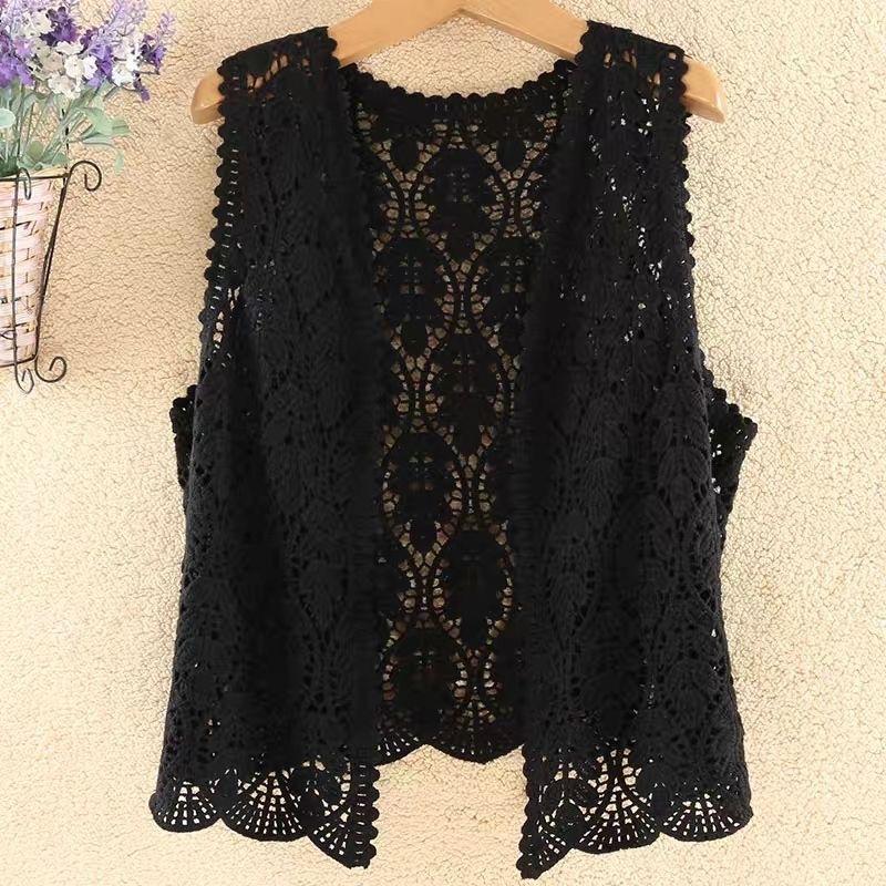 Gilet da donna ampio lavorato all'uncinetto estivo nuovo grasso MM gilet vuoto cardigan esterno marea