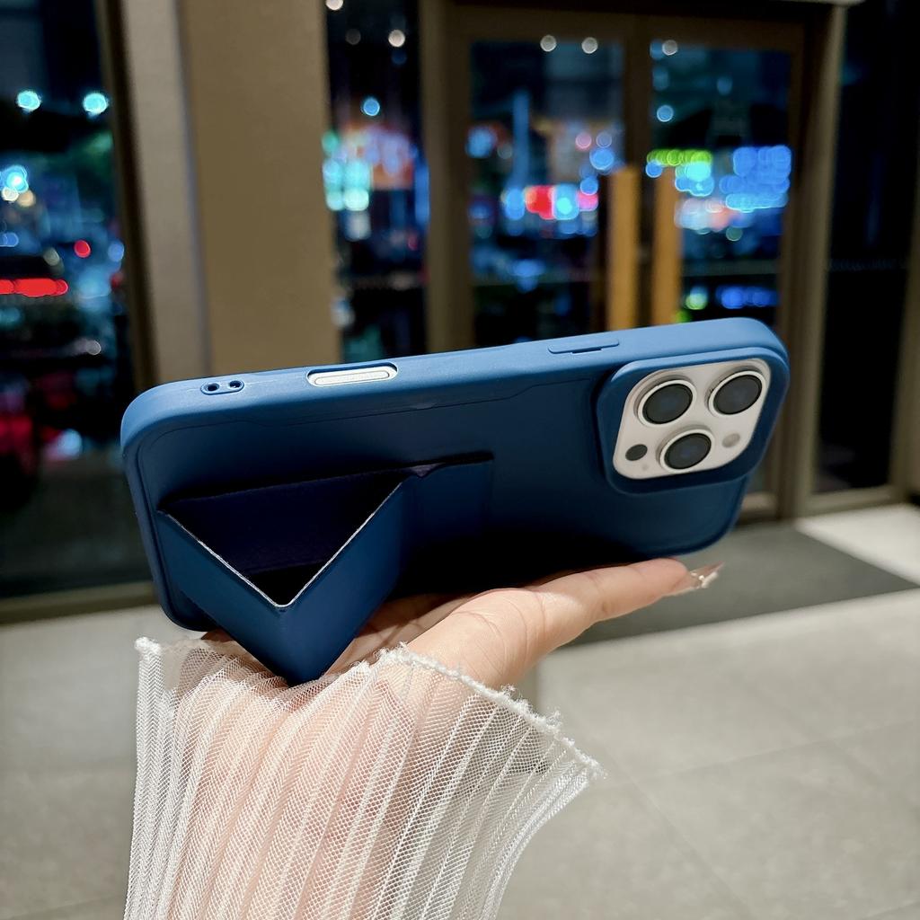 Luxury Solid Color Silicone Phone Case For iPhone 17 16 15 14 13 12 11 ProMax With Bracket Soft TPU Shockproof Bumper Back Cover