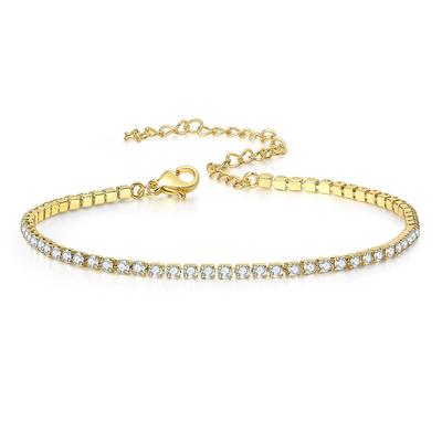 Punk 2mm Islagt Tennislenke Armbånd Dame Gull Sølv Farge Rustfritt Stål Kubisk Zirkonia Armbånd for Kvinner Smykke Gave