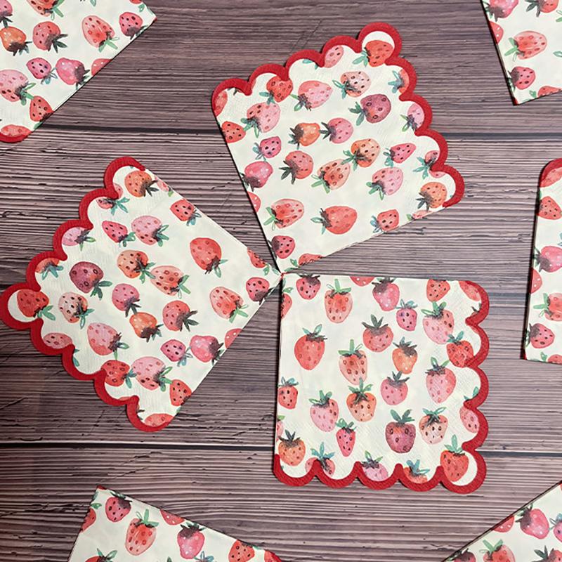 SCIONE Red Strawberry Printed Trim Cocktail Paper Tissue Bar Party Paper Party Atmosphere Flower Paper Tissue
