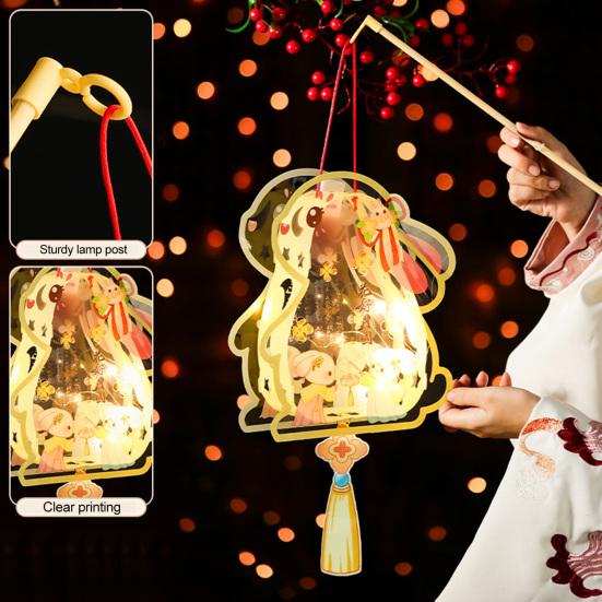 Chinese DIY Rabbit Lantern Kit Mid-Autumn Festival Handheld Glowing Lantern Retro Rabbit Lamp for Spring Festival New Year Party Decor