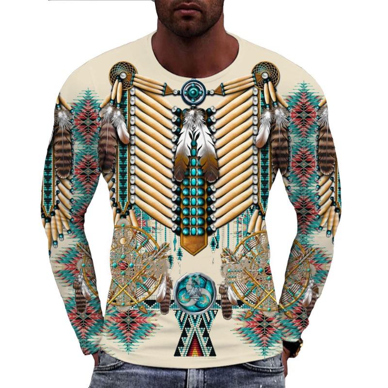 Indians Culture Men's Long Sleeve T-shirts 3D Print Fashion Harajuku Men T Shirt Top Street Loose Tee Casual Sports Men Clothing