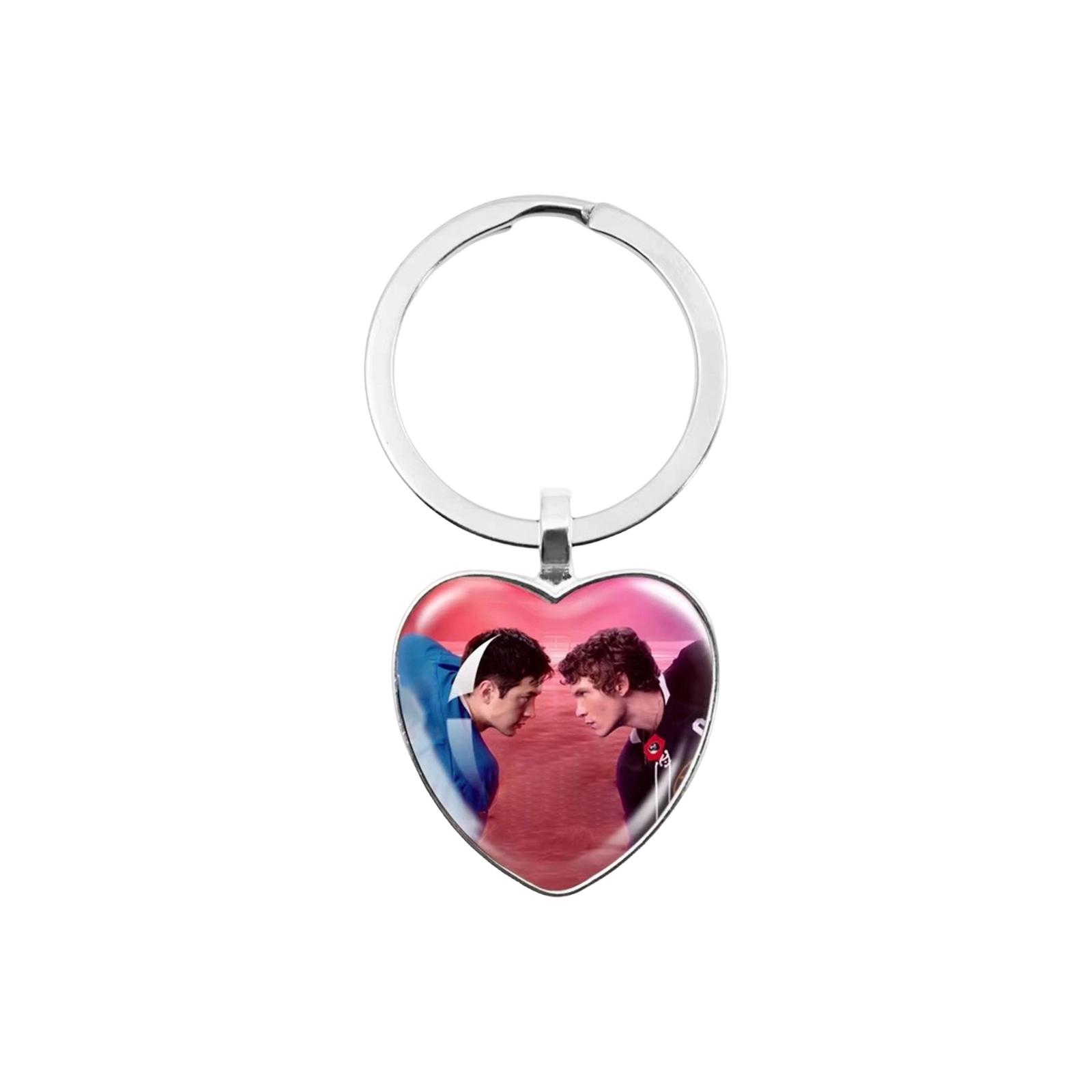 

Heart Shaped Keychain with Double Male Character Print Durable Acrylic Material Decorative Accessory for Bags Keys Wallets One Size