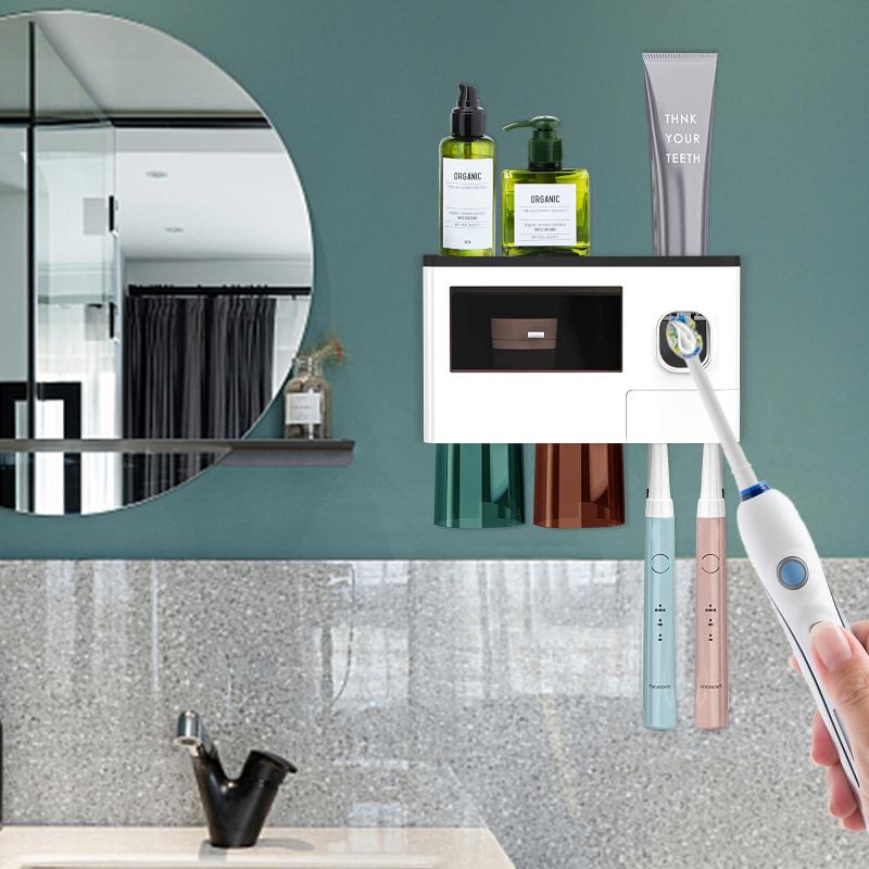 1 Set Of Toothbrush Holder Wall-mounted Non-perforated Automatic Toothpaste Dispenser Toothbrush