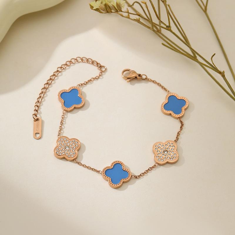 Fashion 18K Four-leaf Clover Bracelet Titanium Steel Light Luxury Senior Sense of Simplicity Fashion Versatile Bracelet