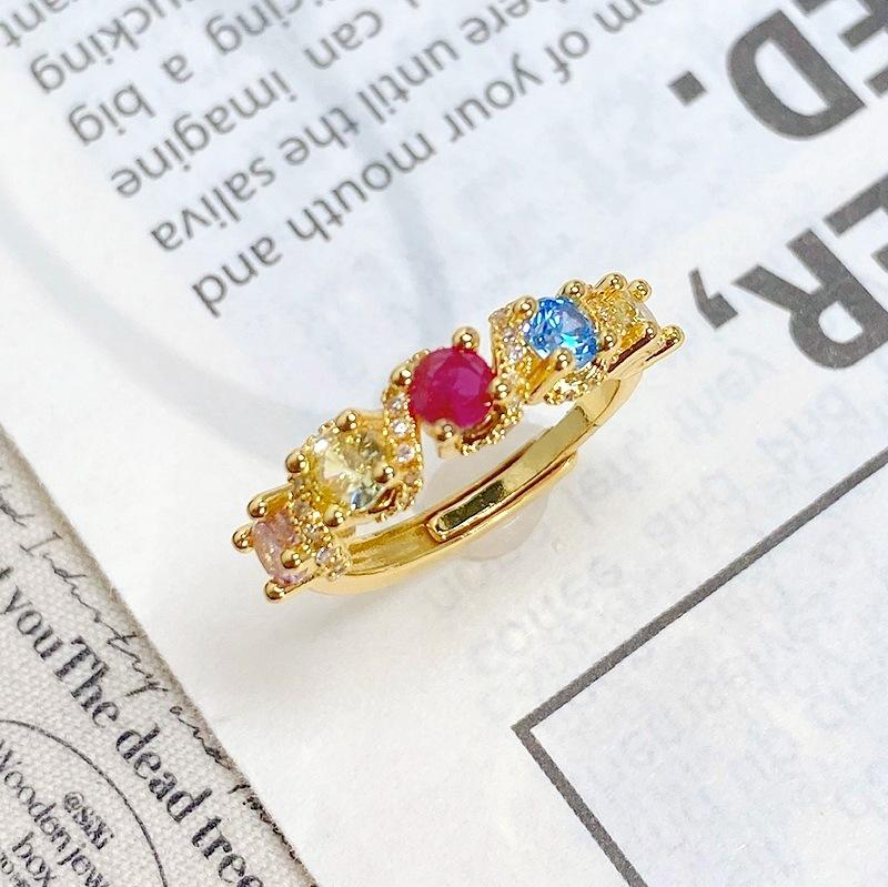 Medieval Vintag Dopamine Color Full Diamond Zir*****Pen Ring Niche Light Luxury High Sense Stacked Ring Woman