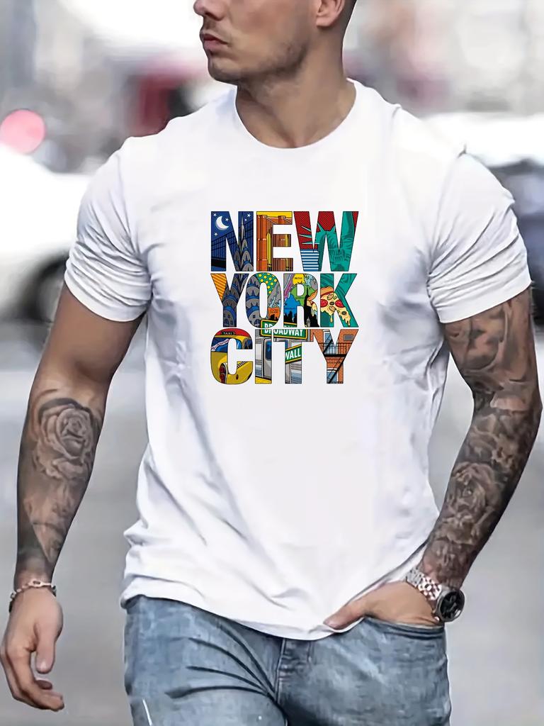 Creative New York City printed Tshirt mens casual street style elastic roundneck Tshirt for summer