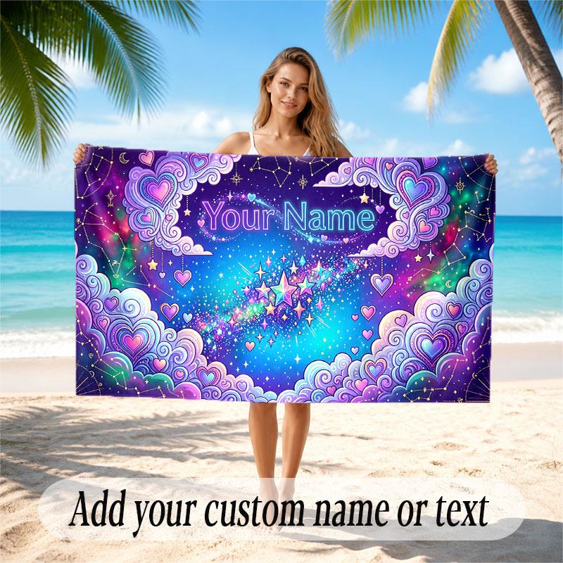 Space Cosmic Theme Soft Beach Towel Personalized Custom Name Text Towel Portable for Beach Pool Travel