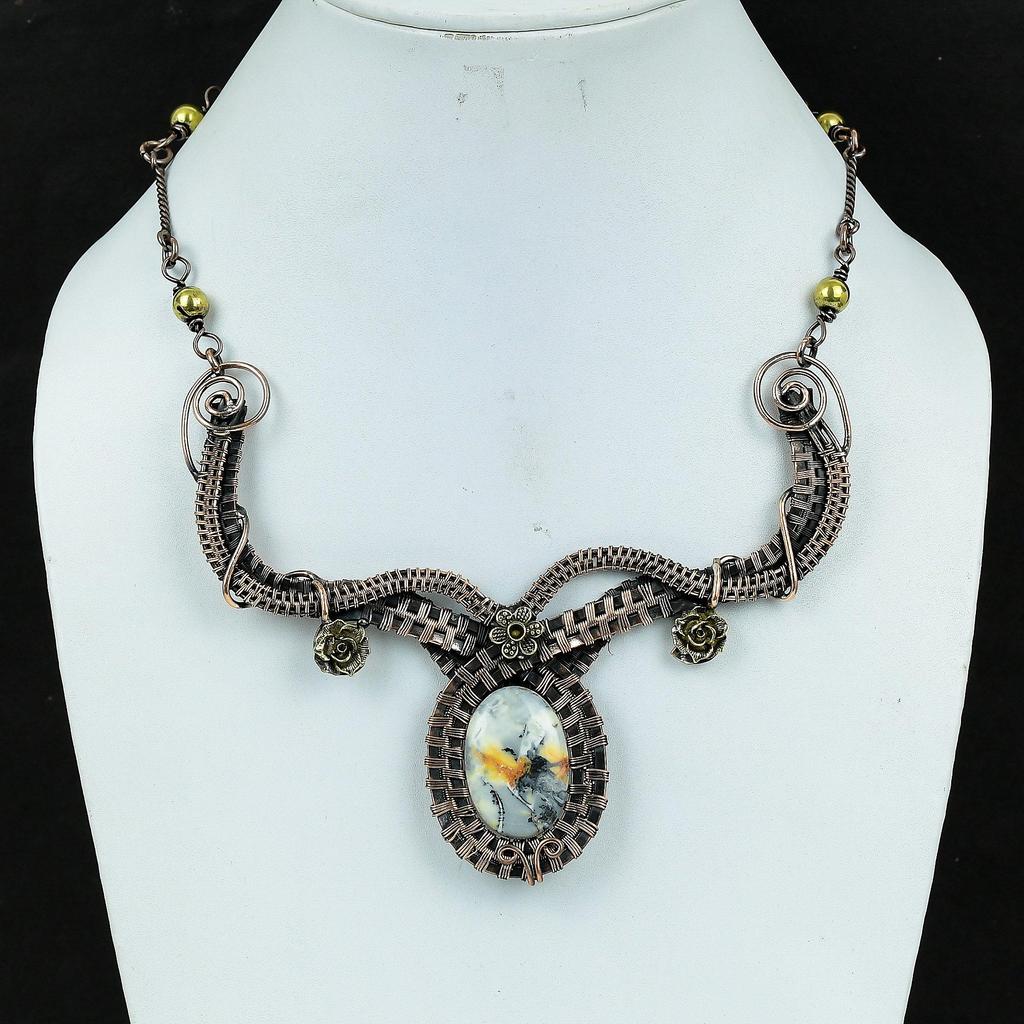 Malingano Jasper Necklace Handmade Jewelry, 999 Copper Wire Wrapped Necklace Designer Gemstone Jewelry Adjustable Chain Necklace