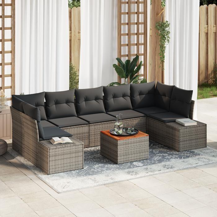 VidaXL Ensemble de canapés de jardin 8 pièces avec coussins Gris Poly Rotin 3347923