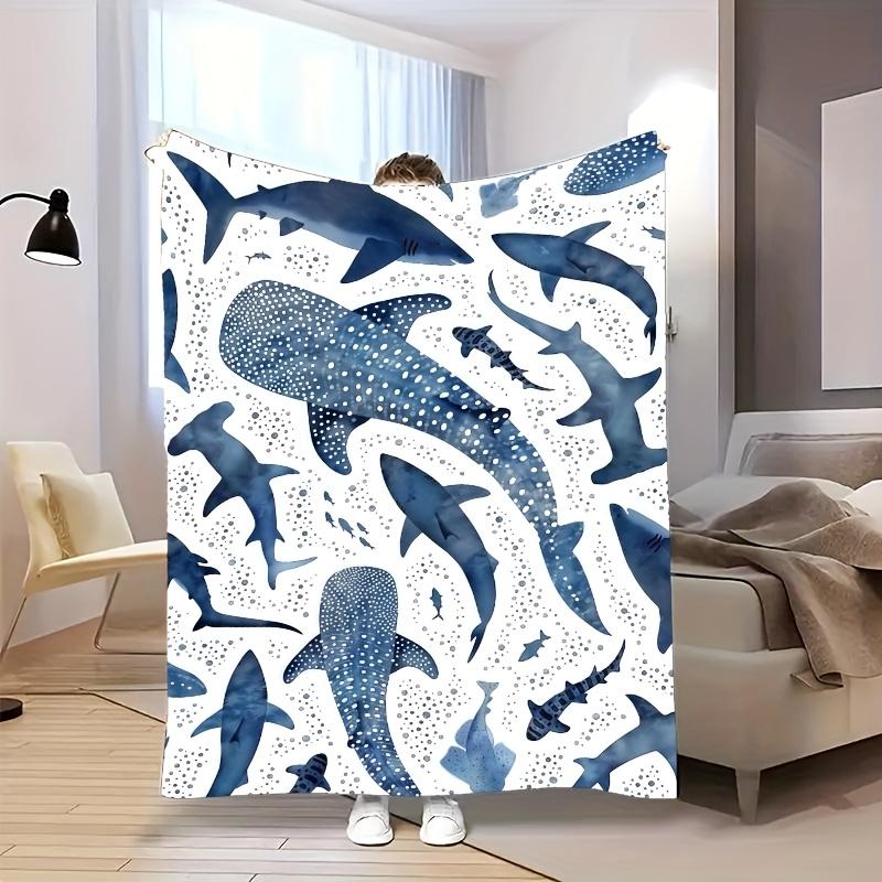Romantic Ocean Style Whale Shark Pattern Warm Blanket Children Adult Nap Blanket Soft and Comfortable Suitable for All Seasons