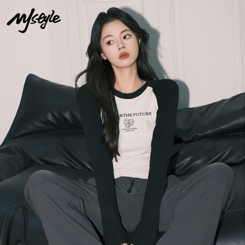 MJ Style Women s Round Neck Raglan Sleeve Slim Fit Long Sleeve T-Shirt L