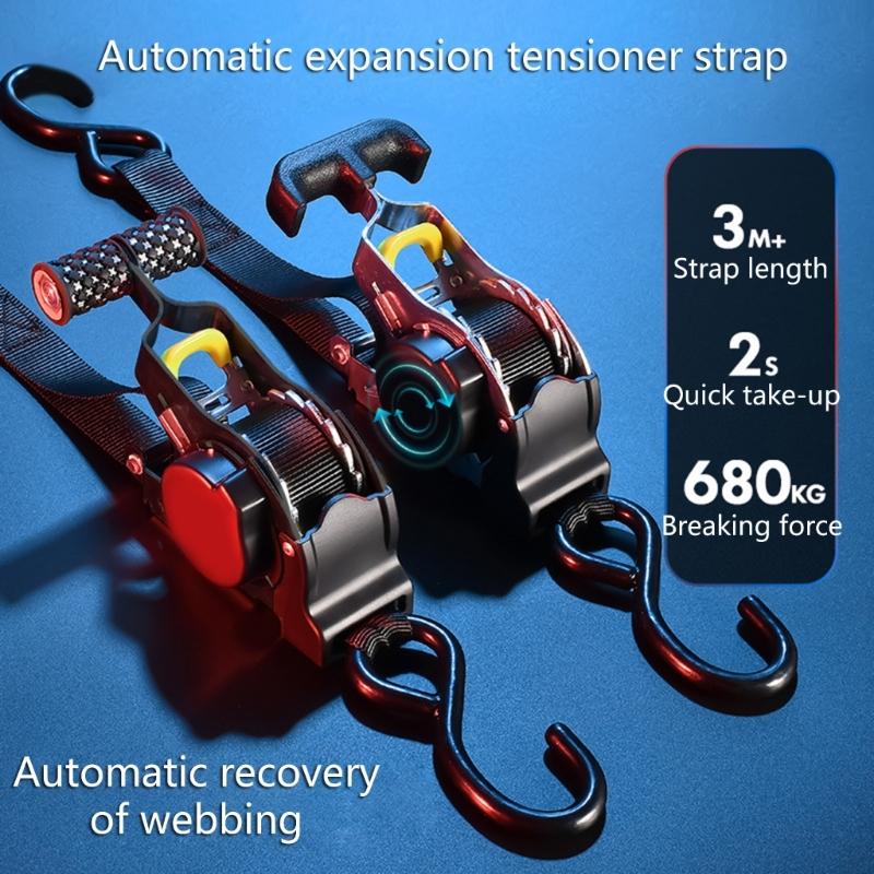 Retractable Ratchet Strap Heavy Duty Ratchet Strap Self Retractable Tie Down Strap for Motorcycle Truck Trailer Cargo