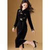 Melanie Gilded Butterfly Modern Chinese Style Embroidered Velvet Dress