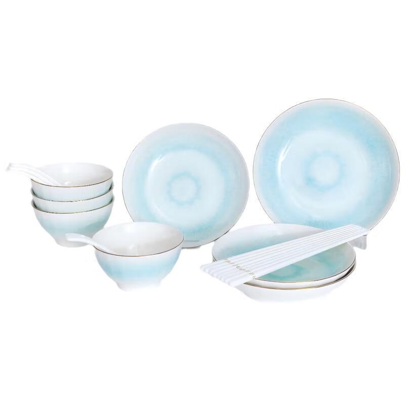 Misty Blue Chinese Ceramic Dinnerware Set, 16-Piece