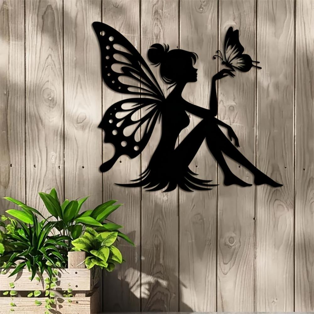 Modern Laser Cut Metal Wall Sculpture 15.75in Fairy Design for Home Garden Yard Decor Indoor Outdoor