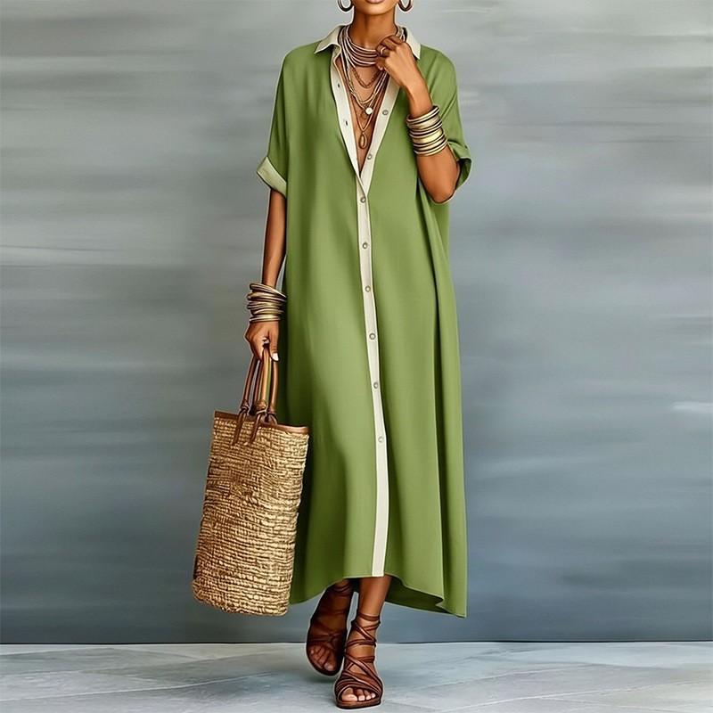 2026 Women's Clothing Fashionable Casual Loose Buttons Solid Color Dress