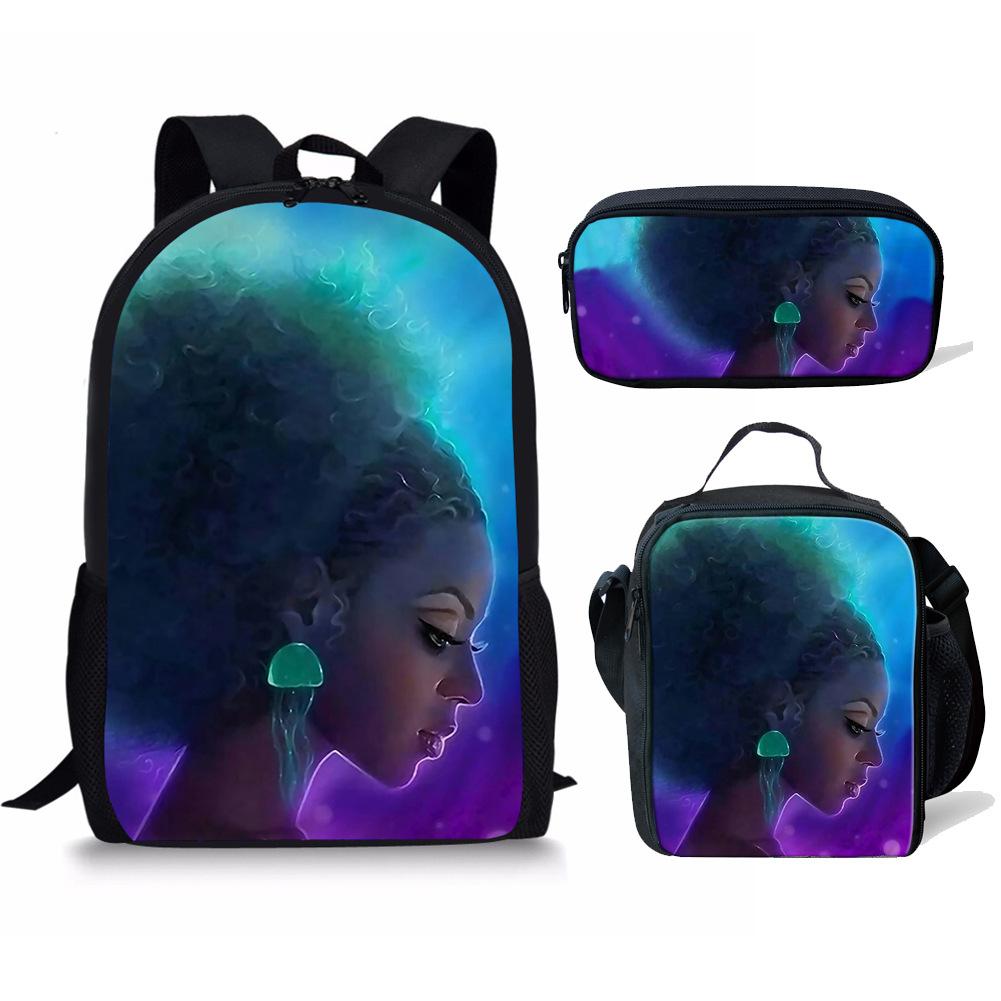 Classic Popular Funny Lovely African Girls 3D Print 3pcs/Set Pupil School Bags Laptop Daypack Backpack Lunch Bag Pencil Case