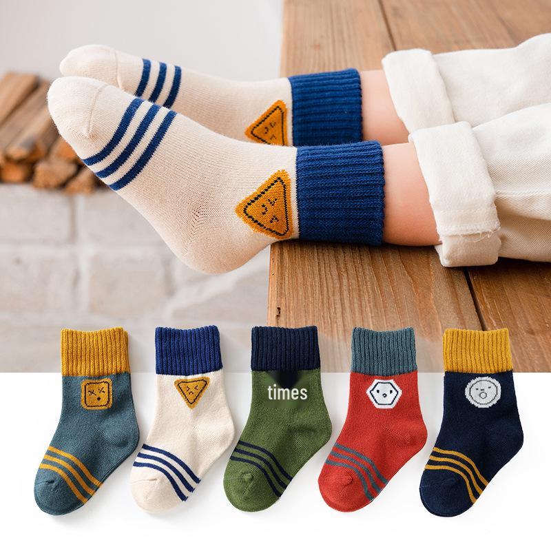 Calzini a mezza gamba con cartoni animati per bambini, stile coreano, per primavera e autunno – Morbida miscela di poliestere e cotone per ragazzi e ragazze