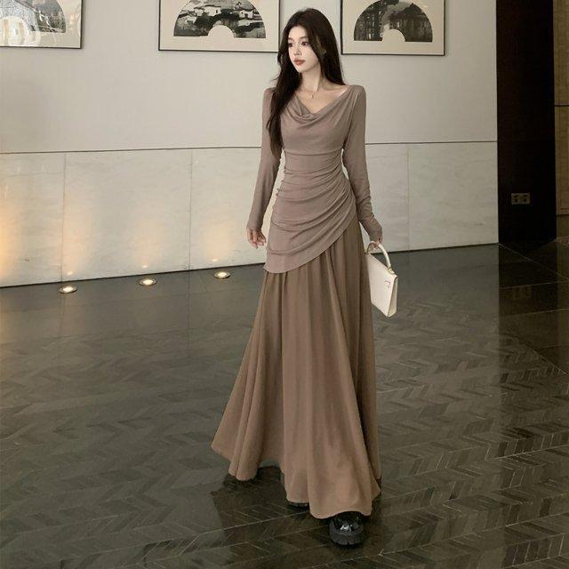 Elegantes Patchwork-Netz-Strickkleid in Übergröße für Damen - Frühling/Herbst