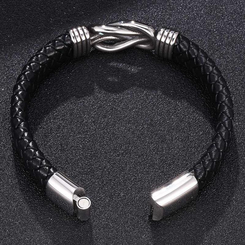 Meier Hot-selling european and american leather bracelet - men's handmade braided rope magnetic clasp genuine leather bangle
