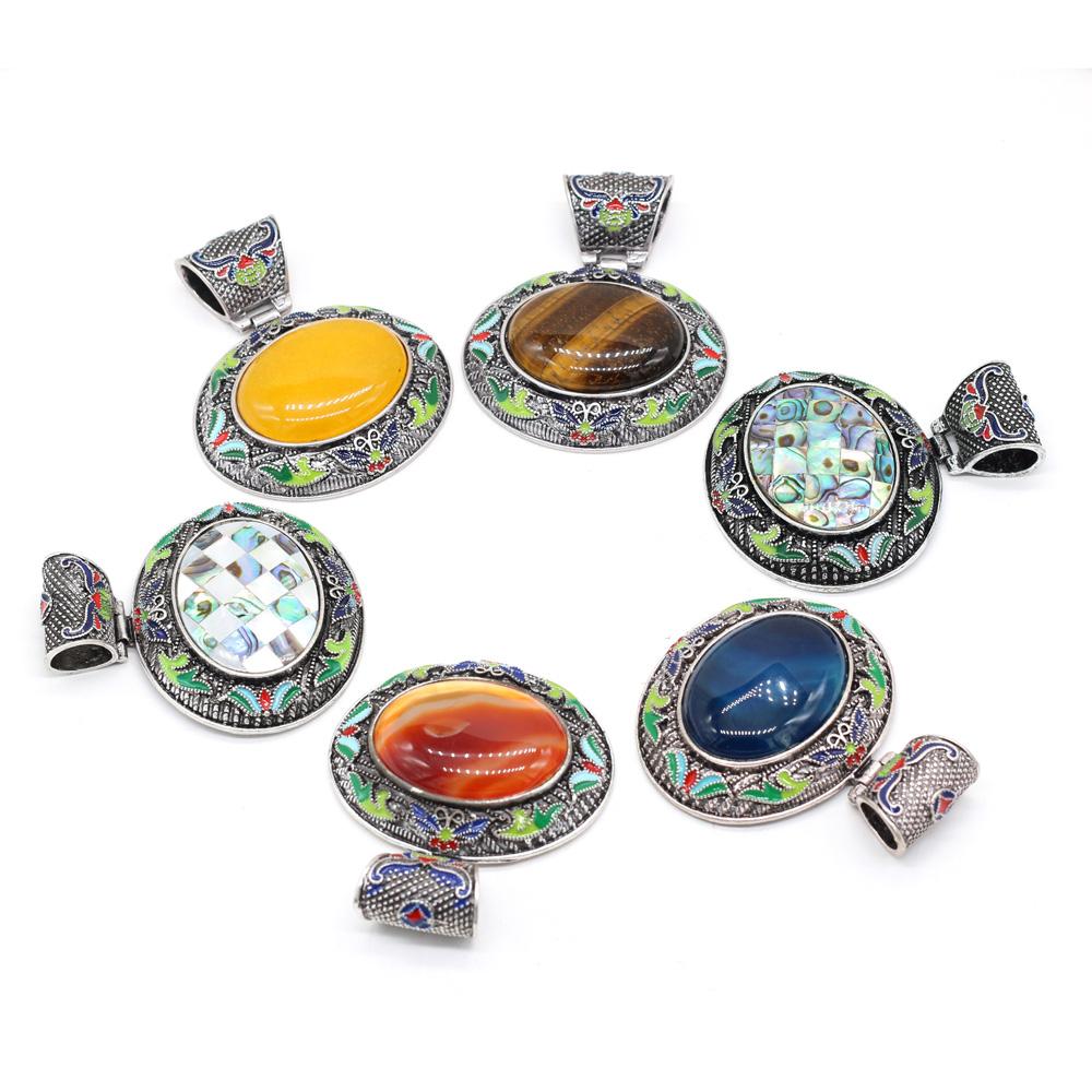 1Pc, Boho Energy Natural Stone Oval Pendant, Reiki Healing Crystal Charms for DIY Women's Necklace Accessories, Halloween Jewelry Making Craft Gift