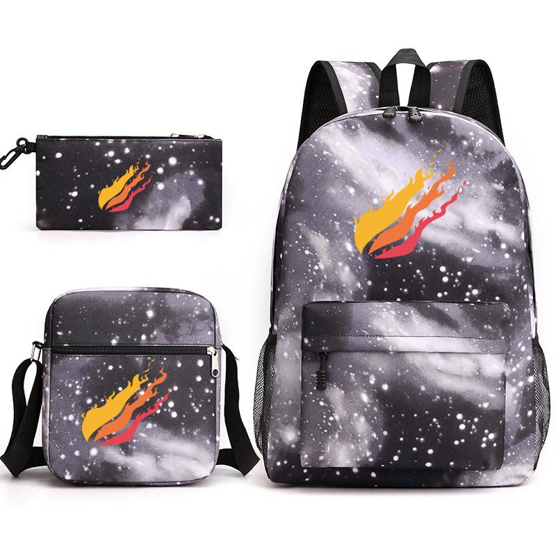 Large Capacity Schoolbag with Shoulder Strap; Student Three-piece Pencil Case Set